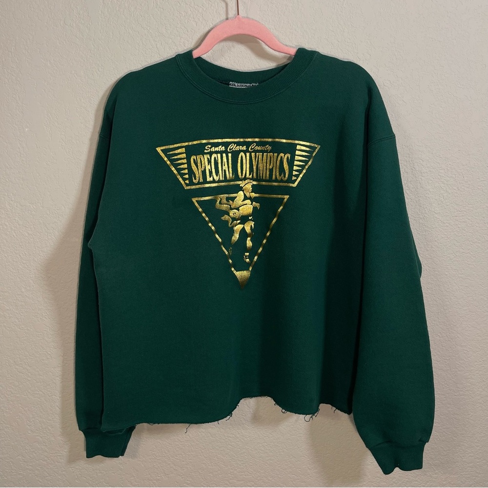 Vintage Green Hanes Heavyweight Special Olympics Men's Cropped Crewneck SzM